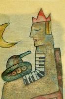 ef.Zámbó (efZámbó) István (1950): Muzikális király tankkal. Egyedi beavatkozású print (Ebp), merítet...