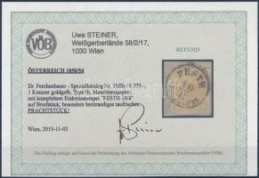 1kr MP Ib golden yellow, on cutting "PESTH" Certificate: Steiner 1kr MP Ib aranysárga, kiv...