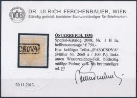 1kr HP Ia light brownish orange "(PAN)CSOVA" Signed and Certificate: Ferchenbauer (Gudlin ...