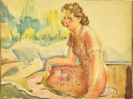 Emőd Aurél (1897-1958): Hölgy portréja. Akvarell, papír, jelzett. Üvegezett keretben, 23,5×31,5 cm / Watercolour on paper, signed, framed with glass