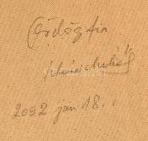 Schéner Mihály (1923-2009): Ördögfióka. Olaj, farost, jelzett. Hátoldalán autográf felirattal. Fa ke...
