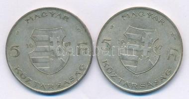 1947. 5Ft Ag "Kossuth" (2x) T:2-,3 patina Adamo F8.1