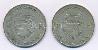1947. 5Ft Ag "Kossuth" (2x) T:2- patina Adamo F8.1