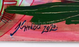 Krnács Ágota (1976-): Színes táj, 2020. Vegyes technika, farost, jelzett és datált(2020), 40×20 cm (...