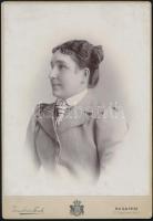 cca 1899 Budapest, Zamboni és Funk fényképészeti műtermében készült, keményhátú vintage fotó, hátoldalán (egyedi módon!) listázva a kiállítási eredményeket, 16,5x11,4 cm