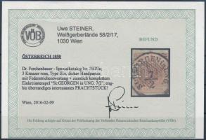 3kr HP IIIa rózsa vastag papíron, tollvonásos érvénytelenítéssel "St: GEORGEN in UNG." Cer...