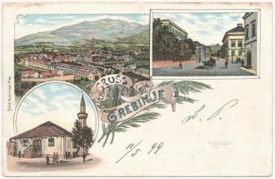 1899 (Vorläufer) Trebinje, street, mosque. Rudolf Oesterreicher Art Nouveau, floral, litho + K.und K. Milit. Post 6 (EK)
