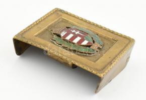 cca 1930 Csendőrségi zománc címeres réz övcsat kis zománc sérüléssel. 45x53 mm