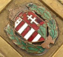 cca 1930 Csendőrségi zománc címeres réz övcsat kis zománc sérüléssel. 45x53 mm