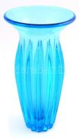 Kék üveg váza. Formába öntött, hibátlan. 17,5 cm