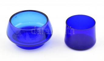 2 db kék üveg kínáló. Formába öntött, hibátlan. d: 7,5 cm, 10 cm