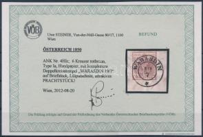 6kr HP Ia reddish brown, with lilipit cutting. "WARASDIN" Certificate: Steiner 6kr HP Ia v...