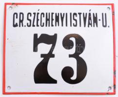 Gr. Széchenyi István u. 73 zománcozott fém tábla, kopásokkal, 15x18 cm