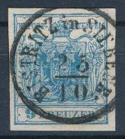 9kr HP IIIa világos kék "BISTRITZ in SIEBENB" Certificate: Steiner, 1850 9kr HP IIIa light blue "BISTRITZ in SIEBENB" Certificate: Steiner