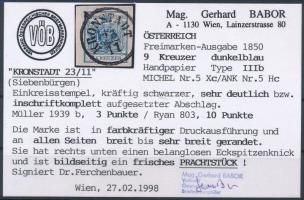 9kr HP IIIb dark blue, with large margins, fresh piece "KRONSTADT" Signed: Ferchenbauer. C...