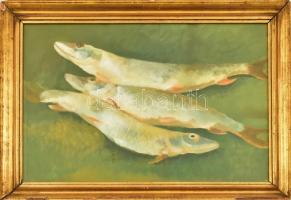 Szalmás Béla (1908-1961): Halas csendélet, 1941. Akvarell, karton, jelzett, üvegezett fa keretben, 3...