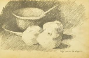 Nagy Oszkár (1893-1965): Csendélet, 1959. december 29. Ceruza, papír, jelzés nélkül, datált. Üvegezett fa keretben, 20×28,5 cm