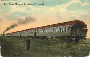 1914 Katy Flyer passenger train, locomotive. Missouri, Kansas and Texas Railways (kopott sarkak / worn corners)