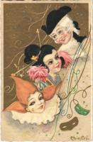1938 Masquerade, clown. Italian art postcard. Ballerini & Fratini 365. s: Chiostri