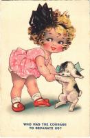 1929 Who has the courage to separate us? Cellaro Dolly-Serie Children art postcard, girl with dog