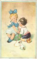 1934 Children art postcard, romantic couple with dog. B.K.W.I. 548-4. (EB)