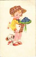 1933 Children art postcard, child with dog. Amag 2673.