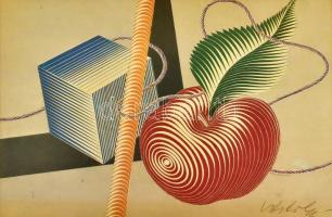 Vasarely Victor (1908-1997): Kocka-alma. Ofszet, papír, jelzett a nyomaton, üvegezett fa keretben, 18×26,5 cm