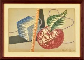 Vasarely Victor (1908-1997): Kocka-alma. Ofszet, papír, jelzett a nyomaton, üvegezett fa keretben, 1...
