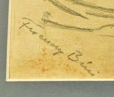Ferenczy Béni ((1890-1967): Férfi akt. Ceruza, papír, kissé foltos. Jelzett. Üvegezett keretben, 28,...