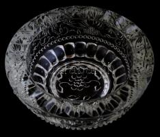 Virágmintás masszív üveg asztali kínáló tálka, minimális csorbával, d: 12 cm