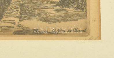 Olvashatatlan jelzéssel: Bruges, le pont du Cheval. Rézkarc, papír. Üvegezett fa keretben, 9×14 cm