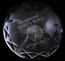 Üveg levélnehezék. International Who is who? d: 8,5 cm