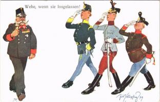 Wehe, wenn sie losgelassen! K.u.K. Militärhumor / Osztrák-magyar katonai humor / Austro-Hungarian military humour. B.K.W.I. 336-2. s: Fritz Schönpflug
