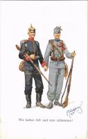 Wir halten fest und treu zusammen! K.u.K. Militärhumor / Osztrák-magyar katonai humor / Austro-Hungarian military humour. B.K.W.I. 259-4. s: Fritz Schönpflug (EK)