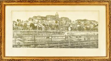 Kádas István (1941-): Budavári palota. Rézkarc, papír, jelzett, művészpéldány AP 11/15 számozással. ...