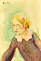 Ferenczy Valér (1885-1954): Leányportré. Akvarell, papír, jelzett. Lapon apró foltokkal. 33x24 cm / Valér Ferenczy (1885-1954): Portrait of a young lady. Watercolour on paper. Signed. A bit spotty. 33x24 cm