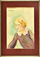 Ferenczy Valér (1885-1954): Leányportré. Akvarell, papír, jelzett. Lapon apró foltokkal. 33x24 cm / ...