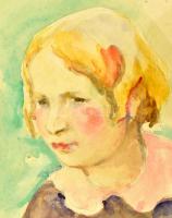 Ferenczy Valér (1885-1954): Leányportré. Akvarell, papír, jelzett. Lapon apró foltokkal. 33x24 cm / ...