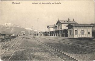 1918 Mariazell, Mariazellerbahn Bahnhof mit Gemeindealpe und Ötscher / railway station
