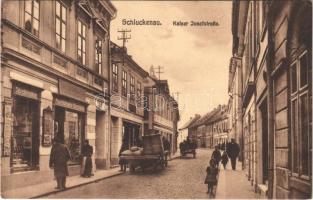 Sluknov, Schluckenau; Kaiser Josefstrasse, Schreibmaschinen, Amerikanische Büromöbel / street, shops