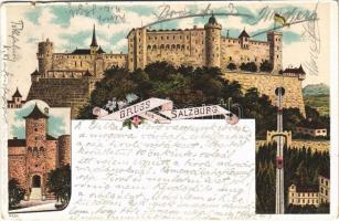 1904 Salzburg, castle, funicular railway, gate. Gebr. Metz Kunstverlags-Anstalt 4454. Art Nouveau, floral, litho (b)