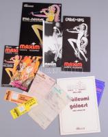 cca 1983 Maxim varieté régi reklámok, műsorok, jegyek, nyomtatványok, fellépők által dedikált fotó