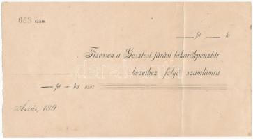 Ászár ~1890. Gesztesi Járási Takarékpénztár kitöltetlen váltója T:II-