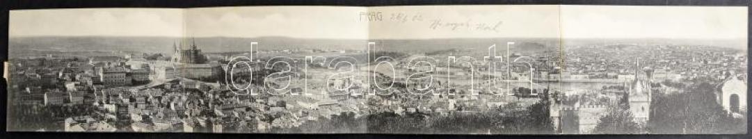 1902 Praha, Prag; Négy részes kihajtható képeslap építkezéssel a háttérben / 4-tiled fondilg panoramacard with construction in the background (fl)