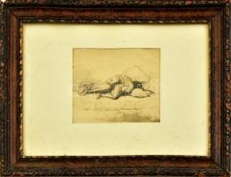 Zichy Mihály (1827-1906): Szerelemesek (erotikus jelenet). Heliogravür, papír, jelzett a heligravürön. Üvegezett, sérült fa keretben. 16x18 cm