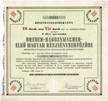 Budapest 1946. Dreher-Haggemacher - Első Magyar Részvényserfőzde tíz részvénye egyben, egyenként 40P értékben szárazpecséttel T:III kis szakadás