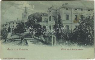 1901 Lovran, Laurana, Lovrana; Platz und Hauptstrasse / square, main street, church (fl)