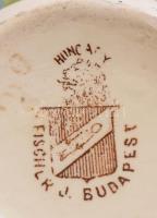 Fischer Ignác áttört, virágdíszes fajansz dísz váza. Kézzel festett, jelzett, repedésekkel d:11,5 cm...