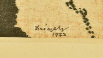 Drégely László (1932-1990): IKHTHYS, 1972 (Hal és egyéb motívumok). Vegyes technika, vászon. Jelzett...