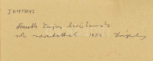 Drégely László (1932-1990): IKHTHYS, 1972 (Hal és egyéb motívumok). Vegyes technika, vászon. Jelzett...